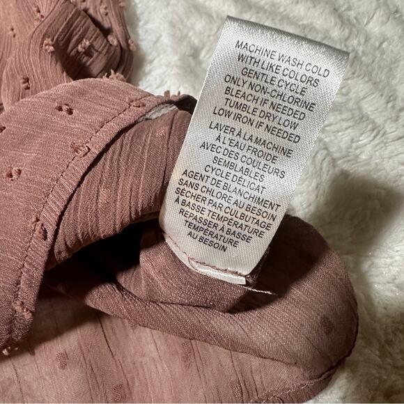 DR2 by Daniel Rainn Size L Brown Tassel Clip Dot Blouse Peasant Top Boho Neutral - Picture 8 of 12